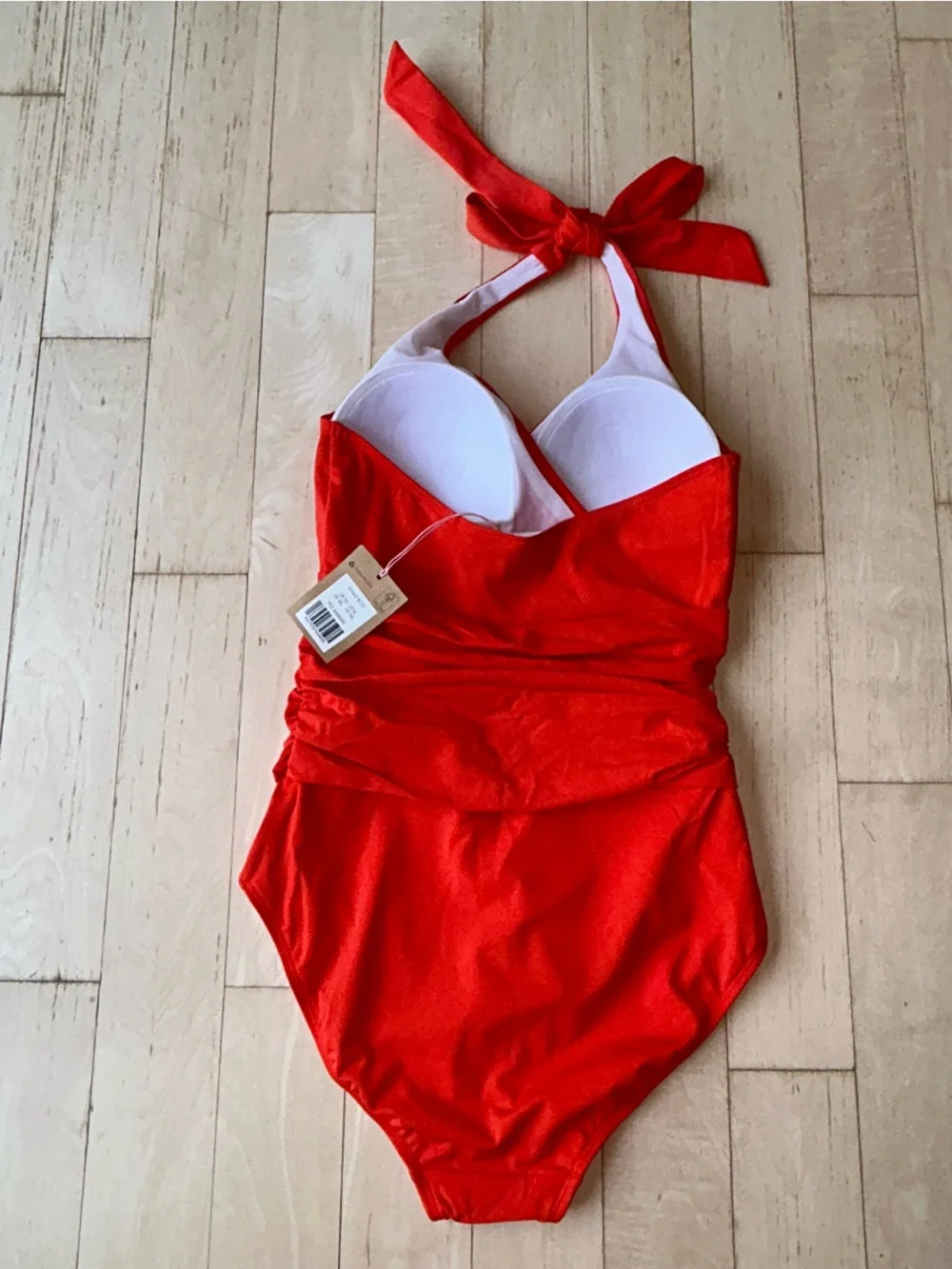 Boden Levanzo Ruched Halter Tie One Piece Swimsuit Fiesta Coral Size 6 Long NWT